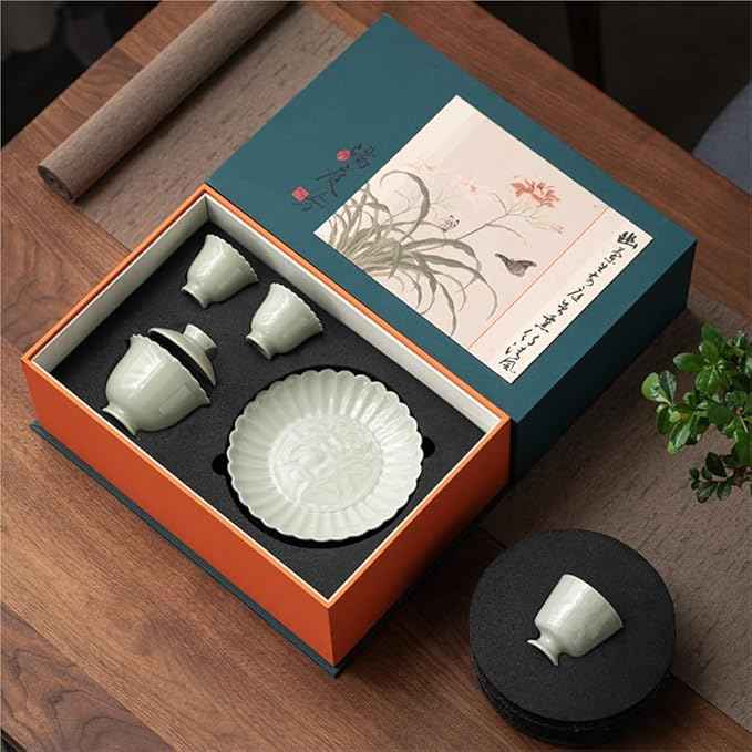 Gift Kung Fu Tea Set Household Cover Bowl Ceramic Pot Teapot Tea Cup Light Luxury Convenient Gift Box Set For tea(B)