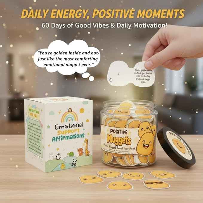 Positive Chicken Nuggets Jar with 60 Affirmation Cards, Emotional Support Chicken Gift, Chicken Nuggets Gifts, Gag Cute Funny for Women, Teens, Men