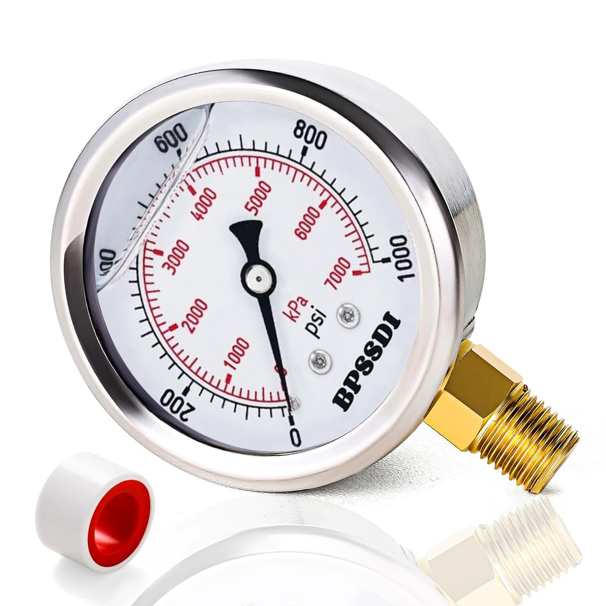 0-1000 Psi Glycerin Liquid Filled Hydraulic Pressure Gauge, 2.5
