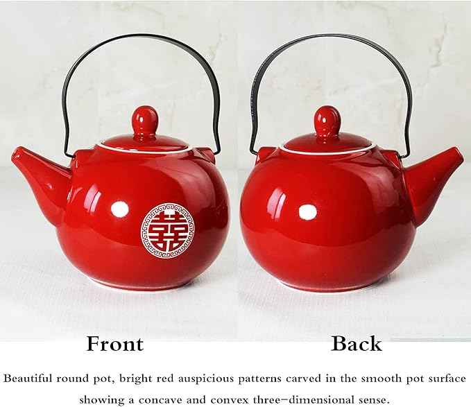 Chinese Tea Gift Set Service Porcelain Tea Pot 4 Cups tray for Adults Men Women Tea Ceremony Wedding Party Home Decor (Double Happiness)