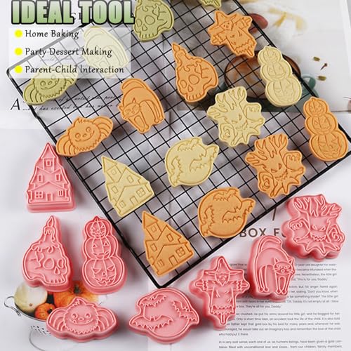 8 Pcs Halloween Cookie Cutters Set Baking Molds 3D Halloween Press type Cookie Cutter for Baking (8 Count)