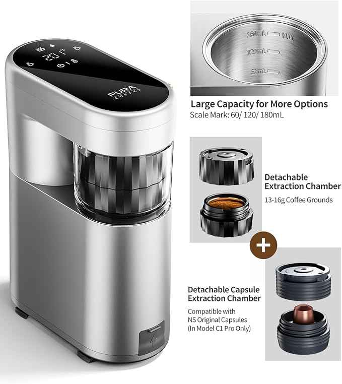 C1 Pro Compact Mini Espresso Machine with NS Capsule & Ground Coffee, Rechargeable Portable Espresso Maker, Electric Small Espresso Machine for Travel RV Car Camping Hiking Office Home with Rich Crema