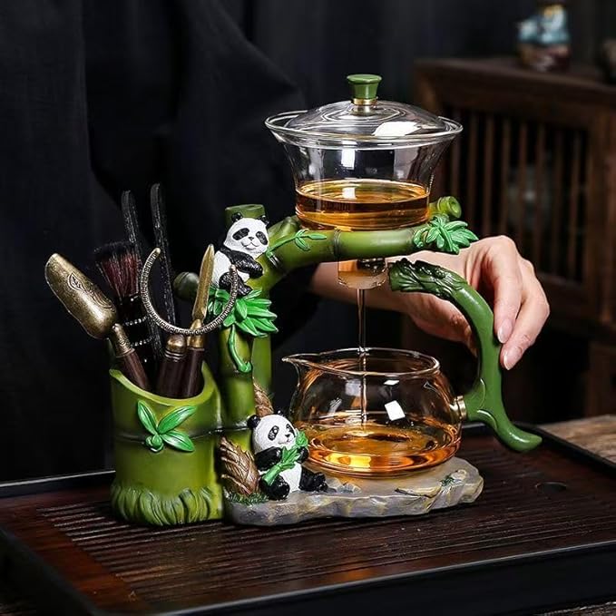 Chinese Gongfu Tea Set Magnetic Glass Teapot with Infuser Semi Automatic Tea Maker Set for Loose Leaf Tea