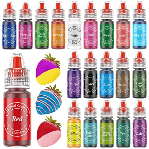 Oil Based Food Coloring for Chocolate 20 Colors .25 Fl Oz Bottles Food Grade Edible Dye for Baking Candy Melts