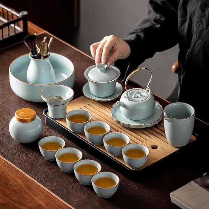 Sky Blue Ru Kiln Gongfu Tea Set, Ceramic Teapot and Gaiwan-suit8