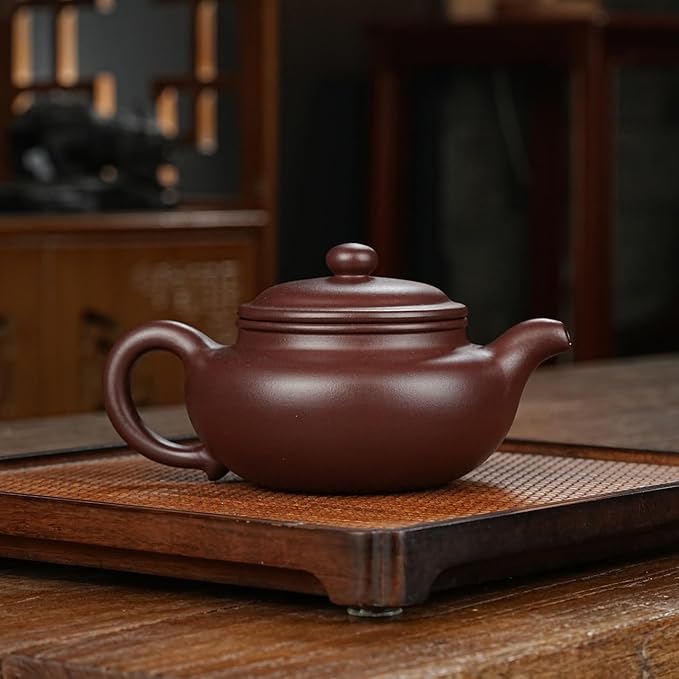 Fine Zisha Teapot Series,Chinese Genuine Handmade Yixing Purple Clay Tea Pot 12.8 Oz,Infuse Brew Kungfu Tea Maker -Fanggu Teapot