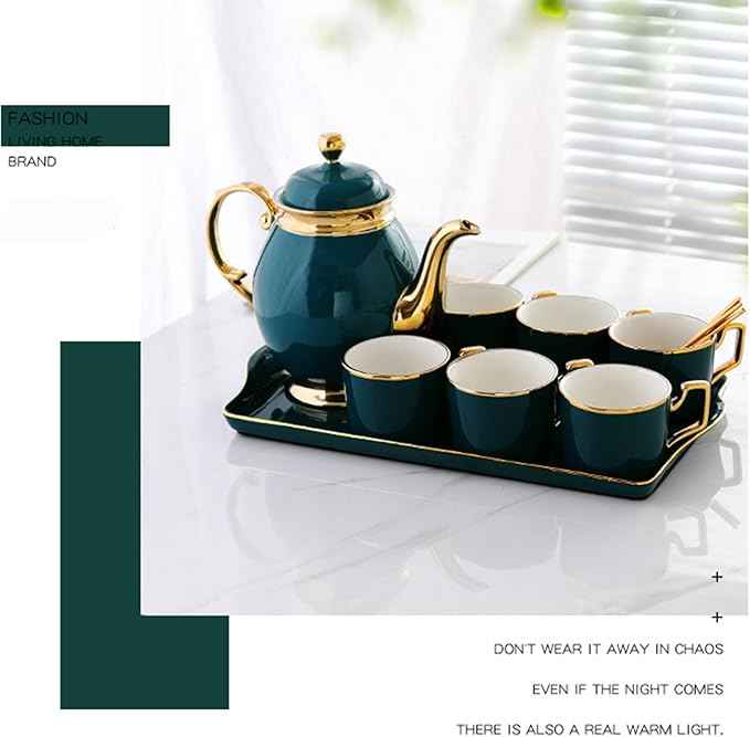 Tea Cups and Tray Set of 14 Pieces,Luxury Set with Teapot, Afternoon Tea Coffee Cups with Ceramic Tray, British Porcelain Tea Party Set for Kitchen,A
