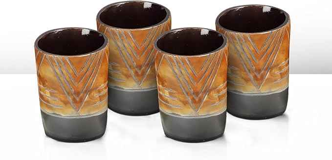 Handicrafts Home Viking Horn Shot Glasses Set of 4, Handmade Natural Ox Horn, Rustic Viking Drinkware Whiskey Shot Cups, Father’s Day Gifts, Medieval Decor Gift Set for Men & Groomsmen, Birthday Gifts