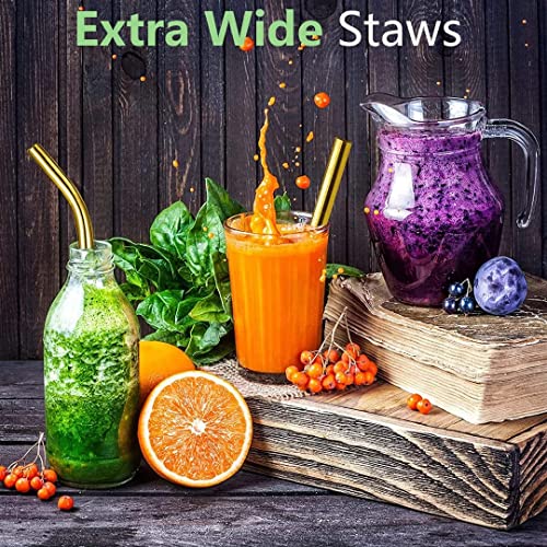 6 Pack Gold 0.4" Wide Bore Reusable Stainless Steel Smoothie Straws (6 Count)