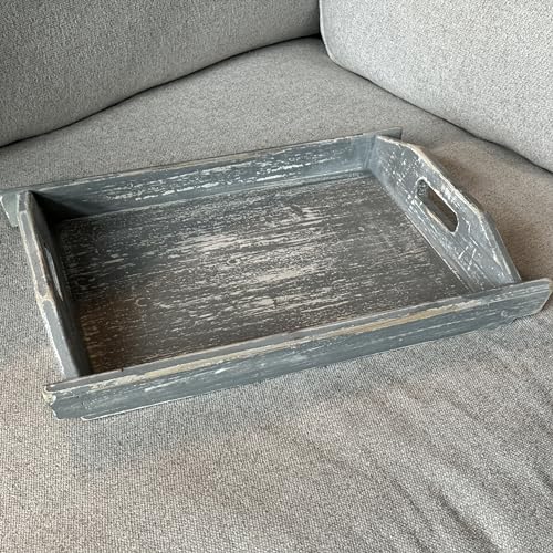 Wooden Tray 17""x13""x2"" Boat Style Vintage Grey Stylish Rustic Farmhouse Decor Serving Platter