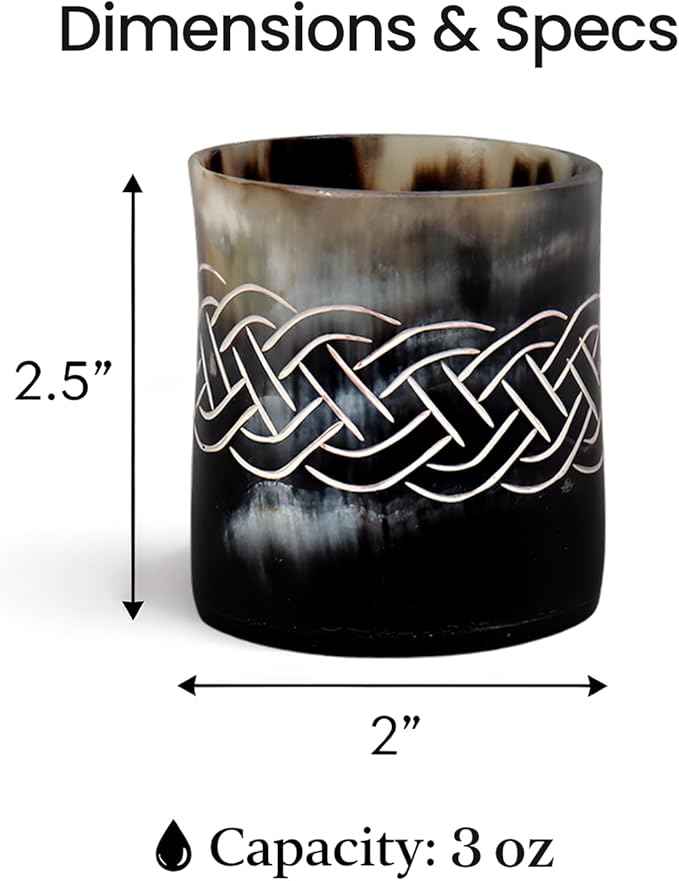 Handicrafts Home Viking Horn Shot Glasses Set of 4, Handmade Natural Ox Horn, Rustic Viking Drinkware Whiskey Shot Cups, Father’s Day Gifts, Medieval Decor Gift Set for Men & Groomsmen, Birthday Gifts