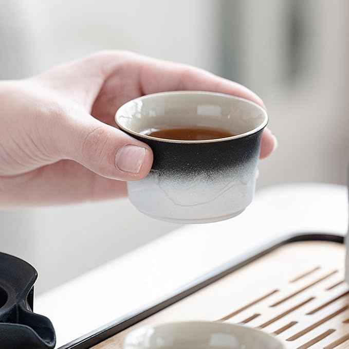 LURRIER Gongfu tea sets, Portable Ceramic TeaSet, Asian Tea sets for adult, Tea Gift sets, Grey leather case, Portable Travel Bag,Home,Gifting,Outdoor and Office(Black and White)