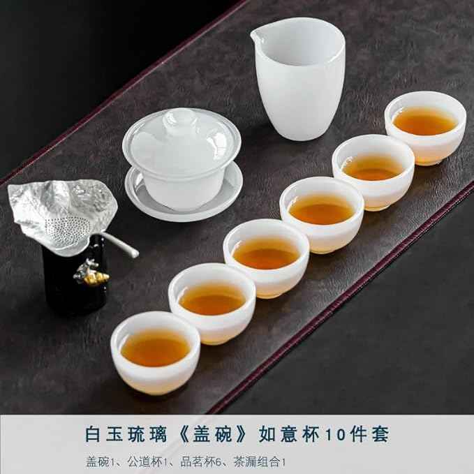 Glass Tea Set with Large Gaiwan and White Porcelain Teapot-suit1