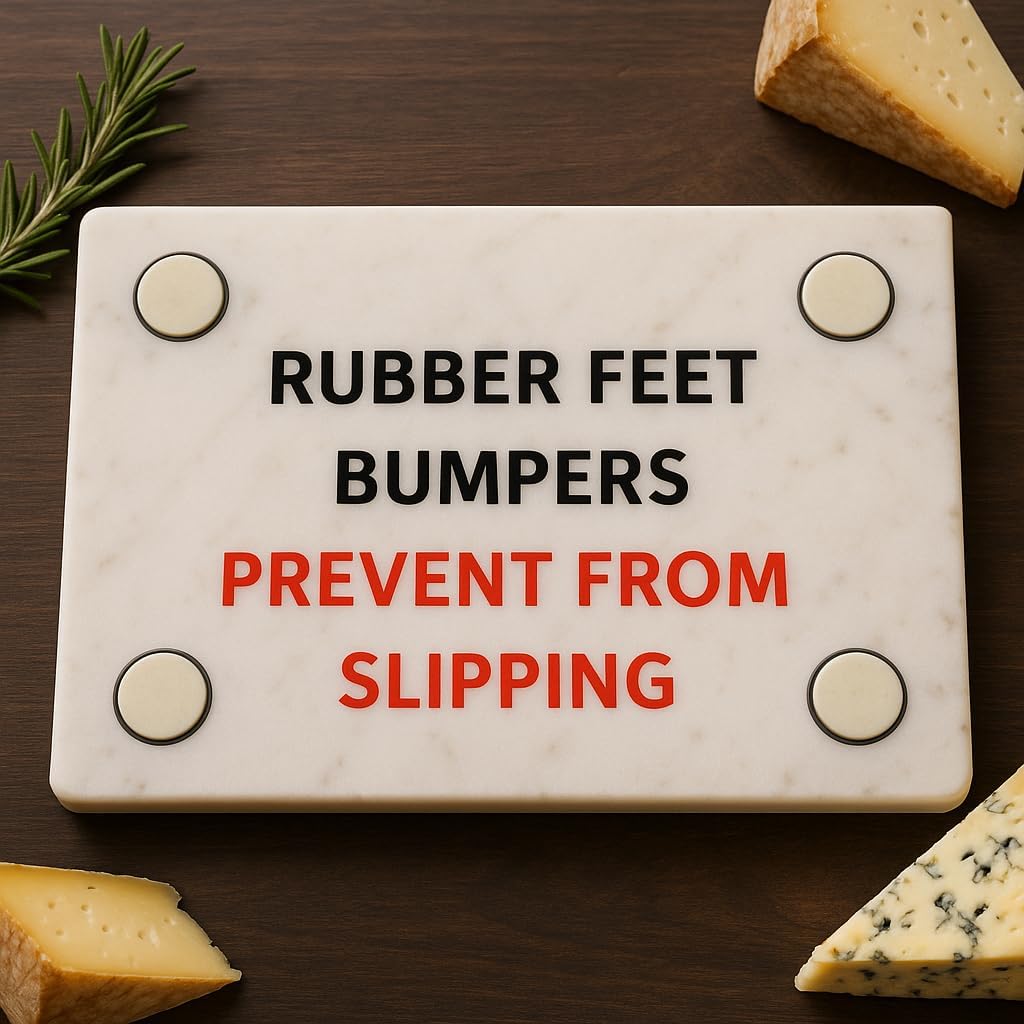 Marble Pastry & Cutting Board – 10x14 Inch Natural Stone Slab with Non-Slip Feet for Dough, Cheese, Baking, Serving, Charcuterie, Trivet – Easy to Clean Gift Tray.