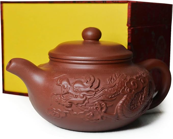 Teapot 8.6oz Chinese Dragon Yixing Clay Zisha Classics Pot Genuine Black Infusers Tea (Red dragon)