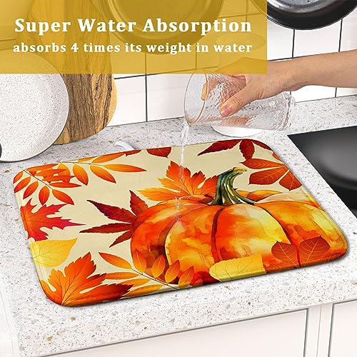 Autumn Pumpkin Maple Leaf Dish Drying Mat for Kitchen Counter