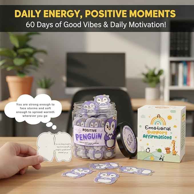Positive Penguin Purple Jar with 60 Affirmation Cards, Emotional Support Penguin Gift, Penguin Gifts for Women, Best Friend Birthday Gifts, Funny Birthday Cards, Penguin Figurines and Penguin Decor