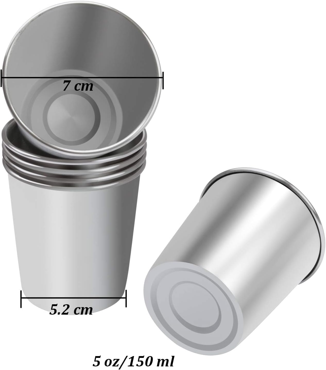 Resinta 6 Pack 5 oz Stainless Steel Cups Metal Shatterproof Stackable Pint Drinking Cups for Kids