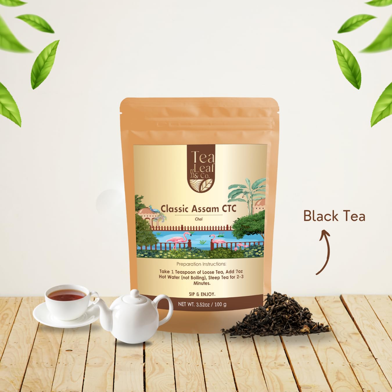 Tealeaf & Co. Classic Assam CTC Chai - 100% Pure Loose Leaf Black Tea - Low Caffeine Premium Tea - Upto 50 Servings (3.52oz/100gm)