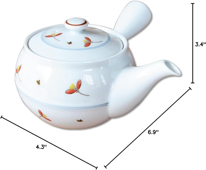 Japanese Teapot Ceramic Kyusu 14.5 fl oz Made in Japan Arita Imari ware Porcelain Tea pot for Green Tea Akane