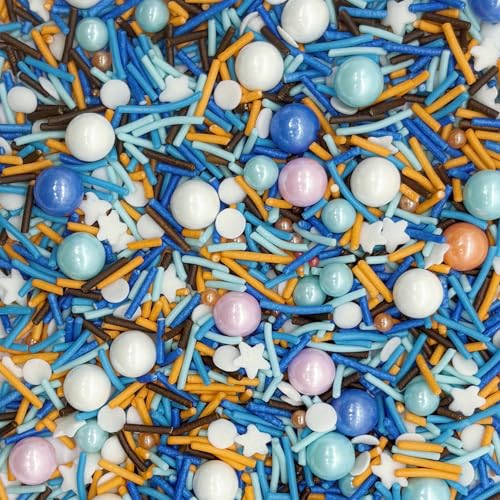 Blue & Orange & White Sprinkles Mixed Style Edible Cake Decorations Cupcake Toppers Cookie Perfect for Cakes (3 Ounce)