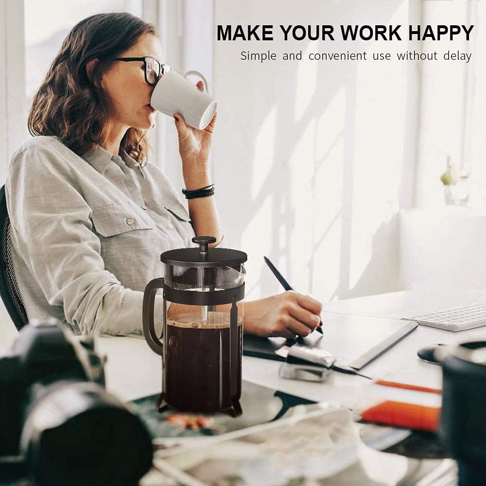 QUQIYSO French Press Coffee Maker 34oz 304 Stainless Steel French Press with 4 Filter, Heat Resistant Durable, Easy to Clean, Borosilicate Glass Coffee Press, 100% BPA Free Glass Teapot, Black - Blissbrew