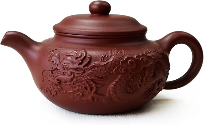 Teapot 8.6oz Chinese Dragon Yixing Clay Zisha Classics Pot Genuine Black Infusers Tea (Red dragon)