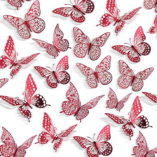 3D Butterfly Wall Decor 48 Pcs Blood Red Butterfly Decorations (48 Count)