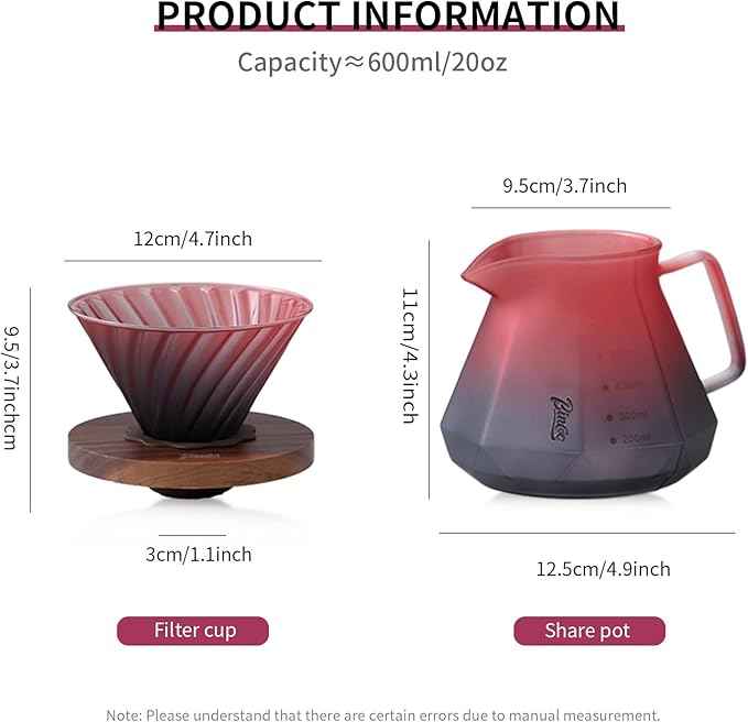 Bincoo Pour Over Coffee Maker Set - Borosilicate Glass Dripper with Walnut Handle & Glass Lid, 50 pcs Paper Filters Included