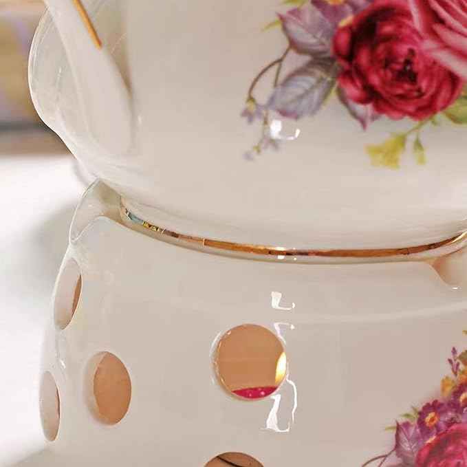 Ceramic Coffee Tea Gift Sets, European Luxury Tea Set, Suitable as A Gift for Mother'S Day, Birthday, Christmas, and Gatherings (Noble Rose)