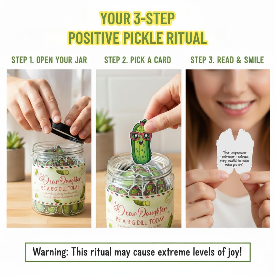 60 Positive Pickle Cards Jar for Daughter with Affirmation Cards
