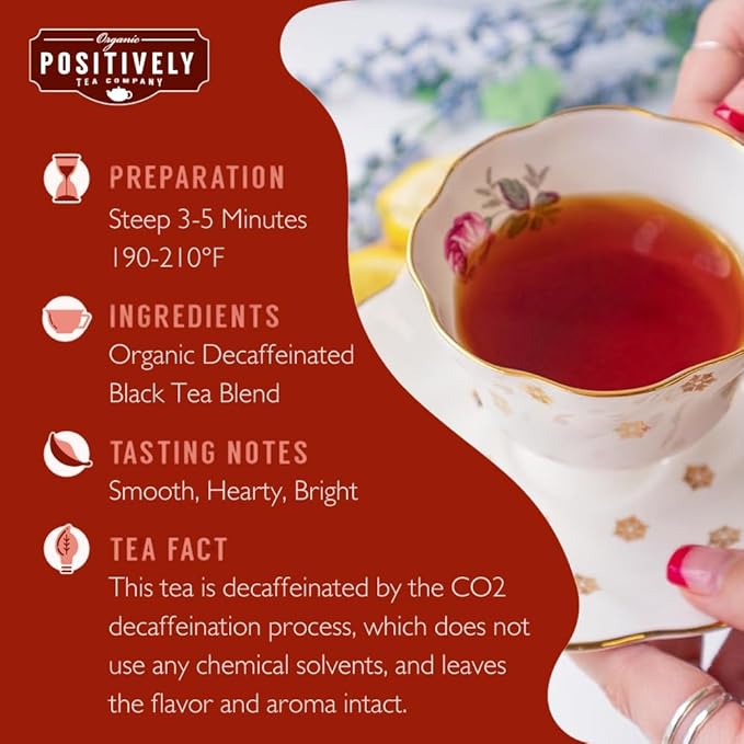 Organic Positively Tea Company, Decaf English Breakfast Black Tea Bags, 20 Count