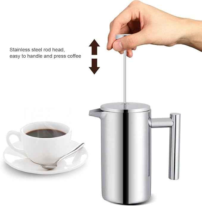 TOPINCN French Press Coffee Maker Stainless Steel Espresso & Tea French Press Maker- Double Wall,Rust-, 350ml