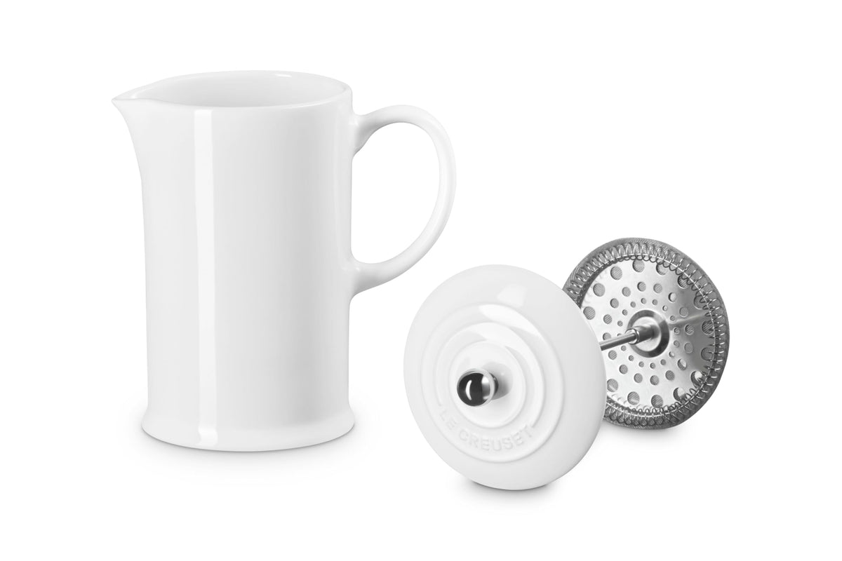 White stoneware French press, 34 oz, front view
