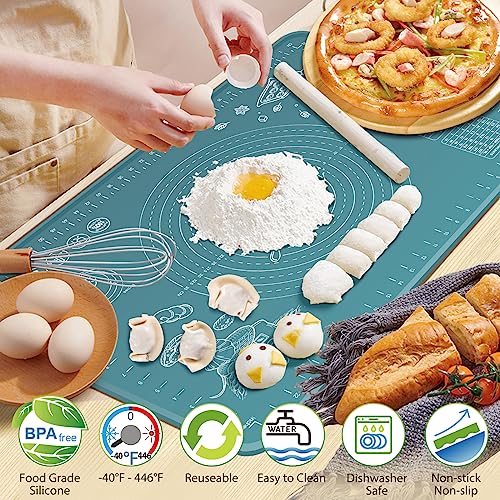 Silicone Pastry Mat 24" x 16" Extra Thick Non Stick Baking Mat with Measurements and Edge Heightening