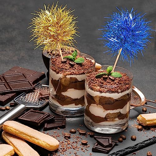 100 Pcs Foil Firework Cupcake Toppers Sparkle Tinsel Cake Toppers Cake Decoration Cocktail Fruit Toothpick for Birthday Wedding Graduation Party