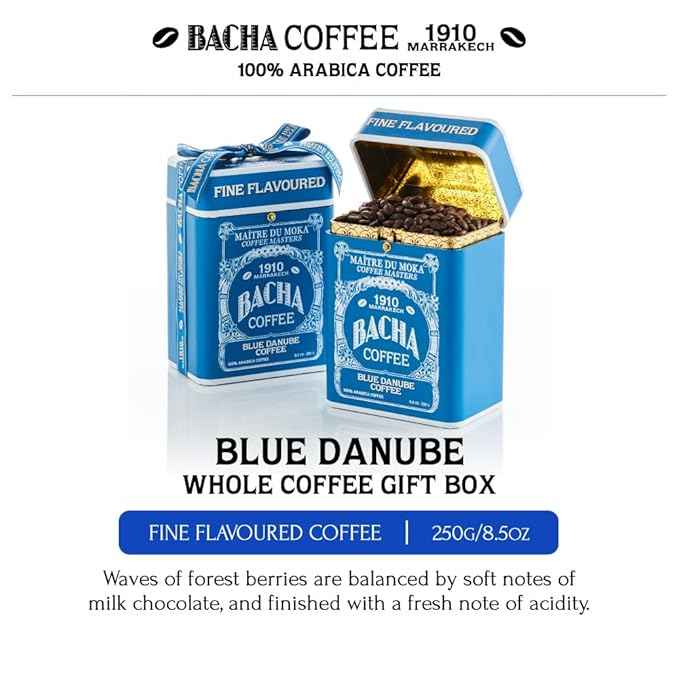 Bacha Coffee | Blue Danube Fine Flavoured, Whole Beans, Medium Roast, 100% Arabica Specialty Coffee, 250g Signature Nomad Collection, Gift Box