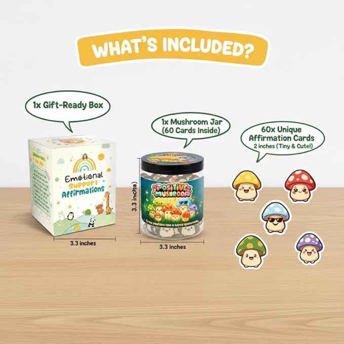Positive Mushroom Jar with 60 Affirmation Cards, Emotional Support Mushroom, Christmas Mushroom Decoration, Mushroom Gifts For Women, Feel Better Cute Friend Gifts