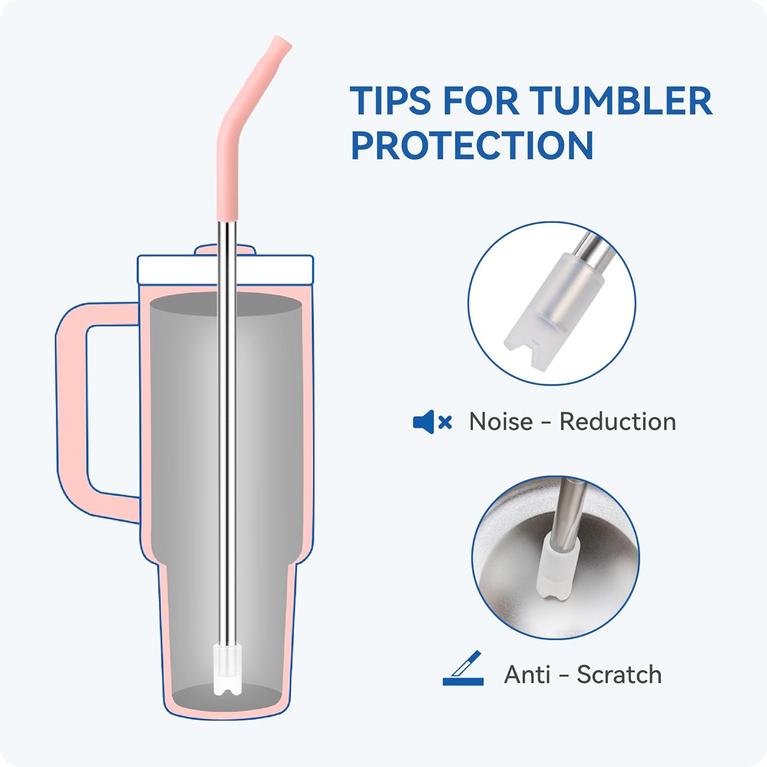 Reusable Metal Straws with Silicone Tip for Stanley 30oz,Stainless Steel Drinking Straws for 30oz Tumbler,3 Straight Tubes & 6 Tips& 1 Cleanr Brush (Transparent)