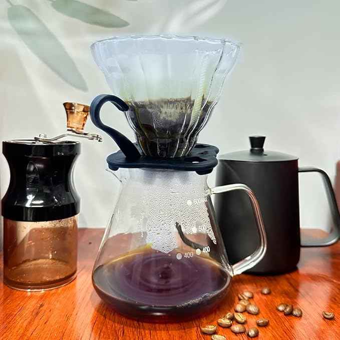 DS&DV Coffee Set Incl. Coffee Scale Glass Driper,Manual Grinter,Pour Over Kettle,Paper Filters,Double Wall Mug for Camping and Travelling (8 in 1 Coffee Makers)