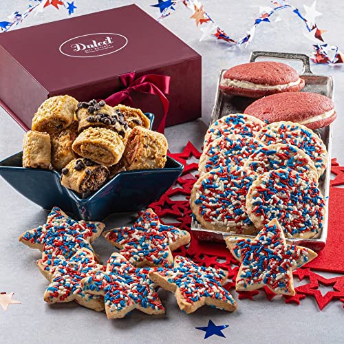 American Red Blue and White Star Sprinkled Cookie and Assorted Flavored Rugelah Patriotic Gourmet Gift Box Great Gift for July 4
