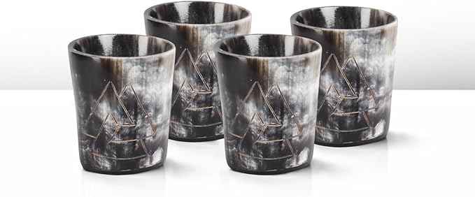 Handicrafts Home Viking Horn Shot Glasses Set of 4, Handmade Natural Ox Horn, Rustic Viking Drinkware Whiskey Shot Cups, Father’s Day Gifts, Medieval Decor Gift Set for Men & Groomsmen, Birthday Gifts
