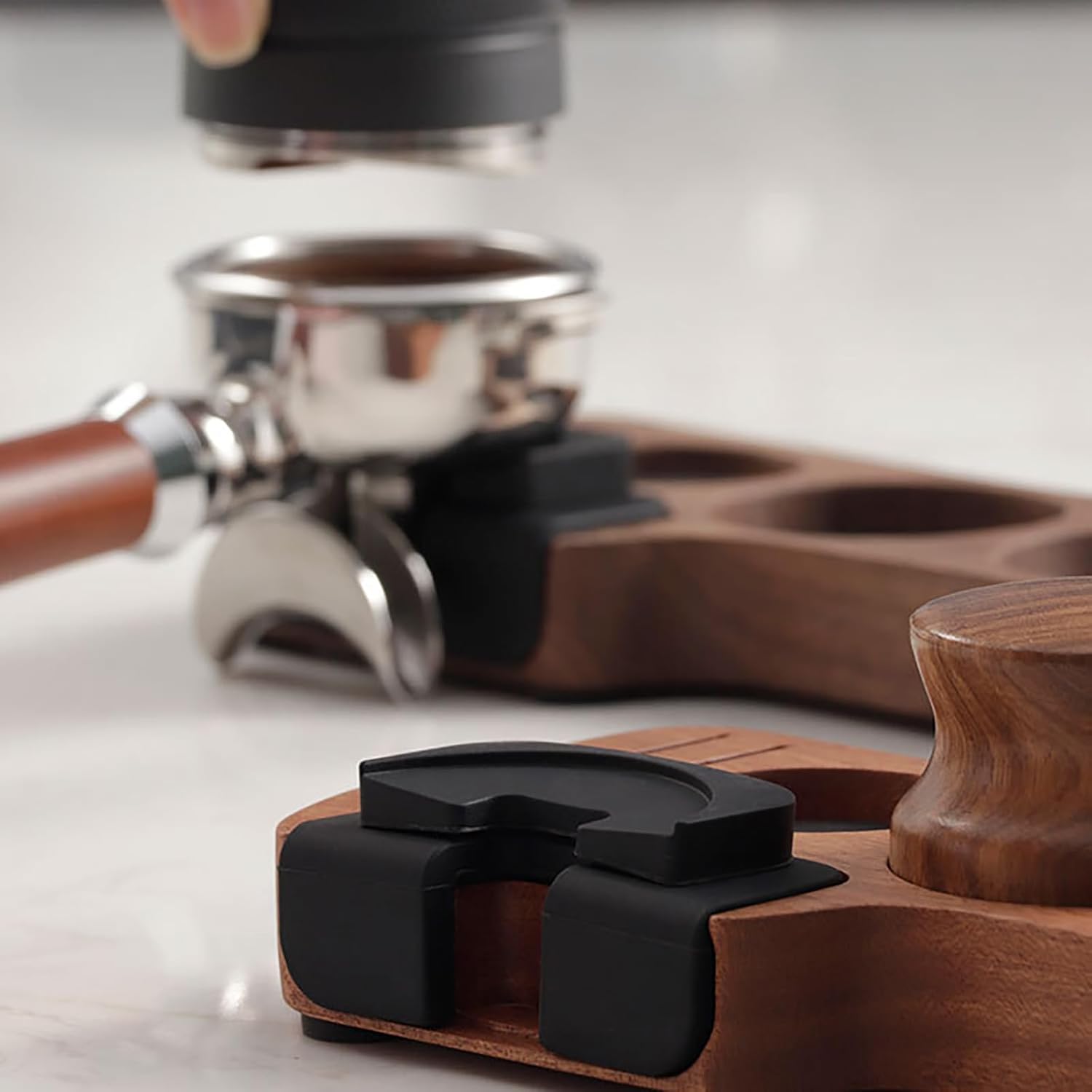 Wooden Espresso Tamping Station, Portafilter Tamping Stand Espresso Coffee Organizer Box Fit for Storage 51, 53, 58MM Espresso Tamper Mat Portafilter Holder, (Accessories not included)