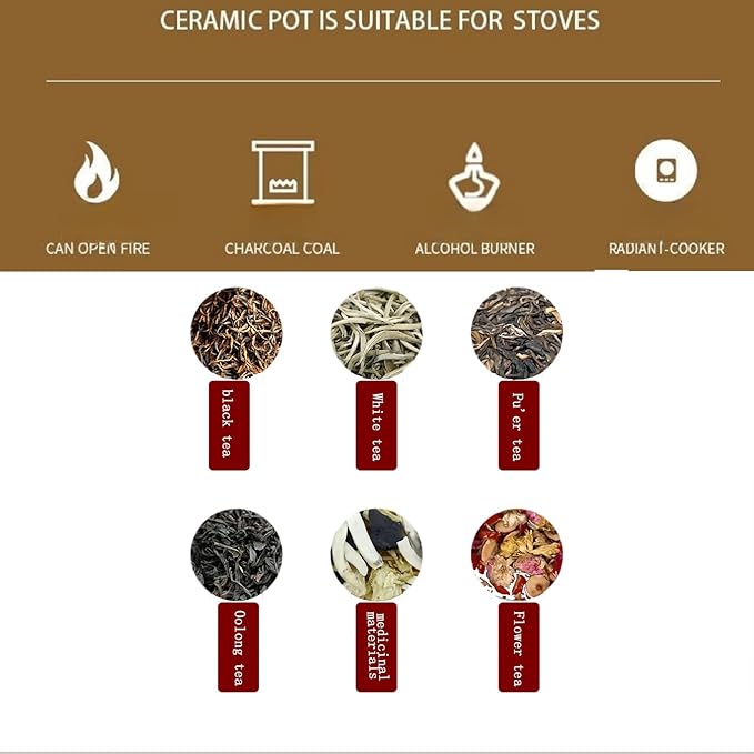 Stove Teapot Kettle， Chinese Ceramic Pottery Teapot For Cooking,The Stove Teapot For Coffee，Charcoal Grill Stove BBQ， Loose Leaf Tea, Milk, And Tea Bag(600ML）
