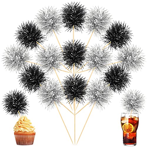 100 Pcs Foil Firework Cupcake Toppers Sparkle Tinsel Cake Toppers Cake Decoration Cocktail Fruit Toothpick for Birthday Wedding Graduation Party