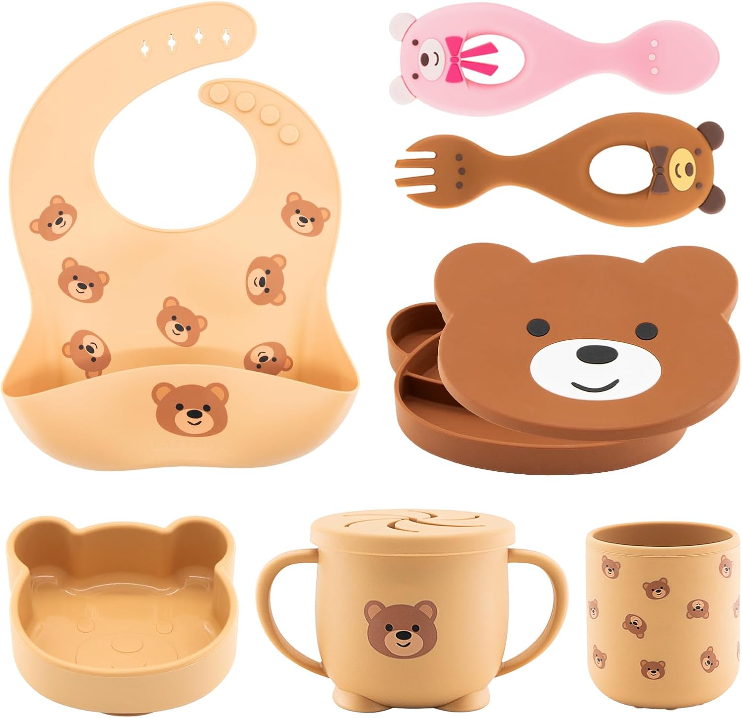 Silicone Baby Feeding Set 7 Pcs, Baby Led Weaning Supplies, Baby Feeding EatincSupplies Set BPA Free, Baby Essentialsfor Newborn Gift Bear - Blissbrew