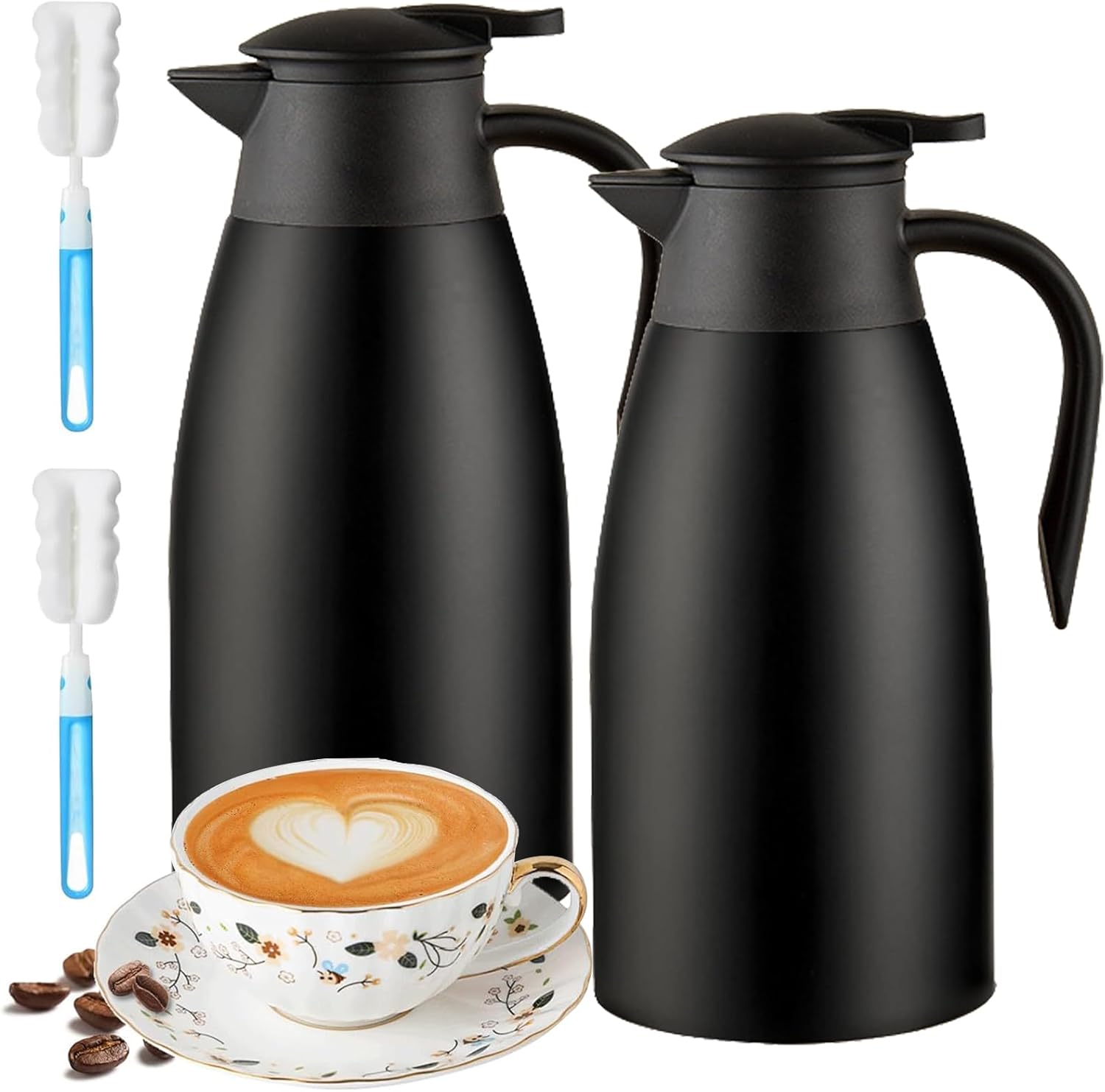 70 oz Thermal Coffee Carafe for keeping hot, Updated Airpot dispener, Insulated Stainless Steel Vacuum Thermal Pot for Coffee, Hot Water,Keep Hot 12 Hours (black/black)