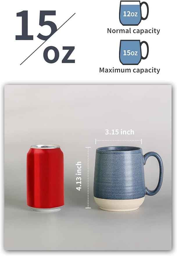 Hasense Porcelain Coffee Mugs Set of 6, 15 Ounce Large Ceramic Coffee Cups Set with Handle for Latte, Tea, Cocoa and Hot Chocolate, Dark Blue Coffee Mugs for Men and Women, Microwave Safe