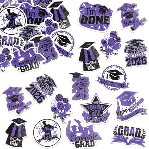 48Pcs Edible Graduation Cap 2026 Cupcake Toppers Wafer Paper Grad Cap Diploma Cake Decoration Picks for 2026 Grad Theme Party Cake Decor Supplies Purple White (48 Count)