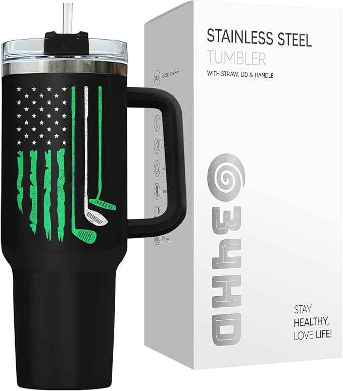 34HD Cool Golfer Tumbler 40oz with Handle and Straw, Life is Always Good on the Golf Course Insulated Travel Coffee Mug, Retirement Birthday & Father's Day Gifts for Dad, Uncle & Grandpa